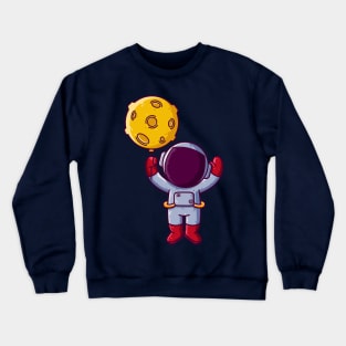 Cute Astronaut Flying with Moon Balloon Cartoon Crewneck Sweatshirt